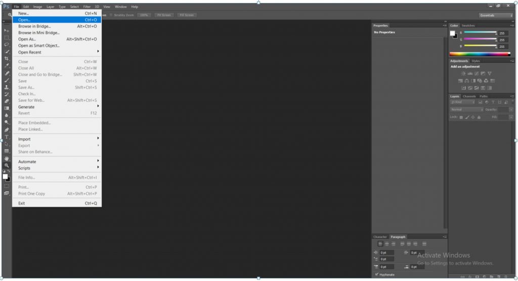 Image 1: Photoshop - File - open