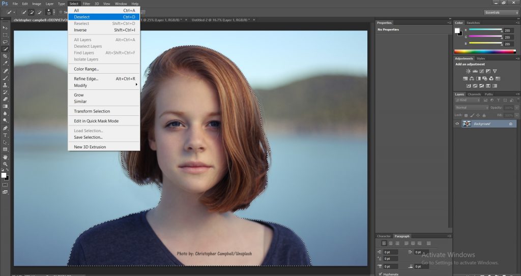 Image 6: Deselecting whole selection in Photoshop