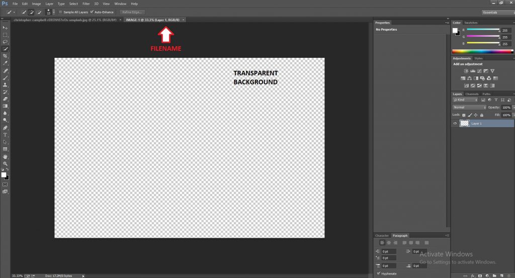 Image 7.2: New document with transparent background appears as named in Photoshop